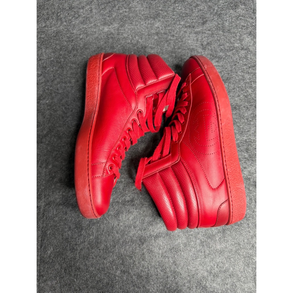 Gucci Ace High Top Red Leather Sneakers Interlocking G Logo 625672 Mens 7 US 8 - Picture 9 of 13